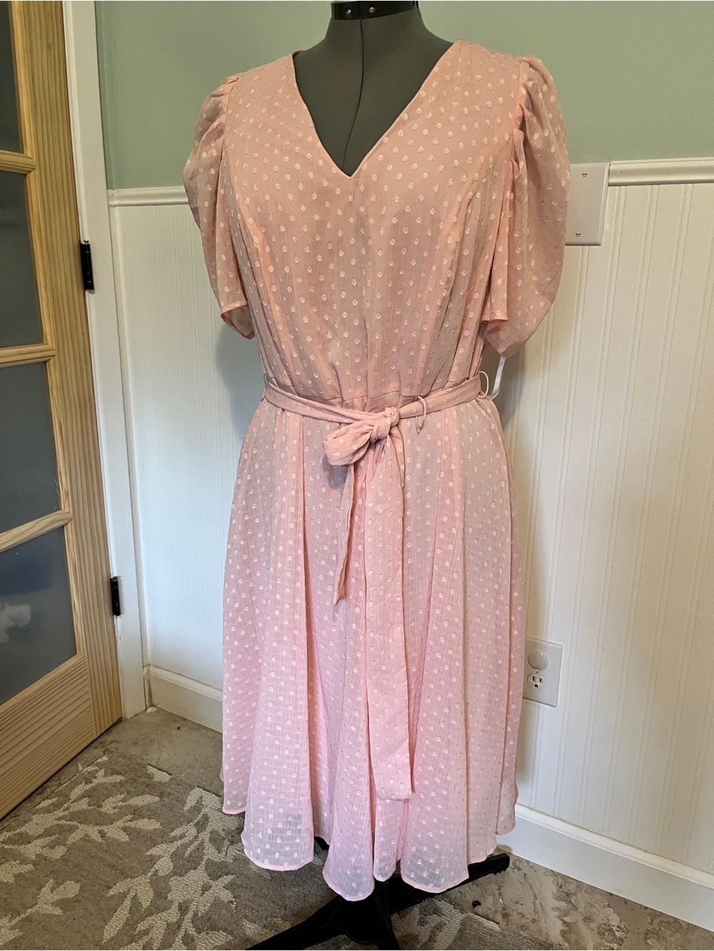 Tommy Hilfiger Soft Pink V-Neck Belted Midi Dress